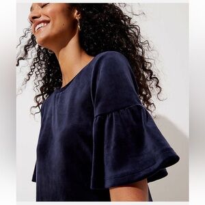 LOFT Midnight Blue Velvet short bell sleeve top size small